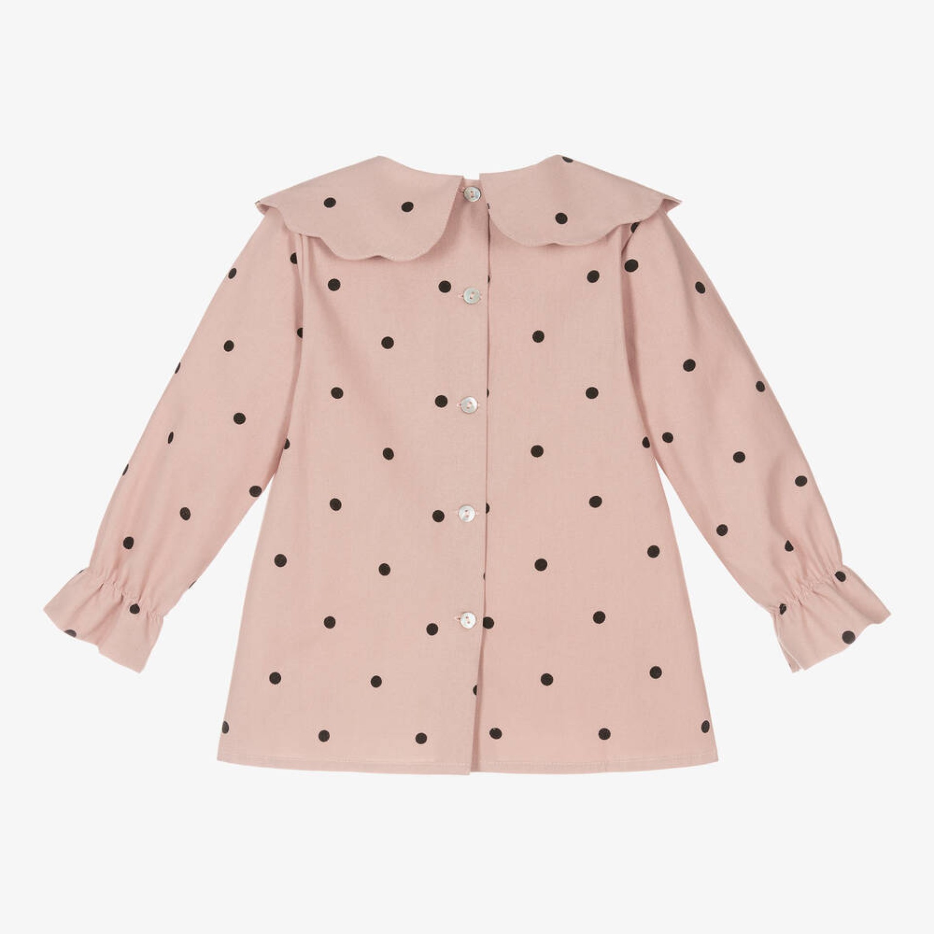 Blusa rosa com pintas pretas com laço em veludo