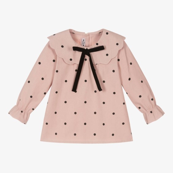 Pink with black dots blouse with bow