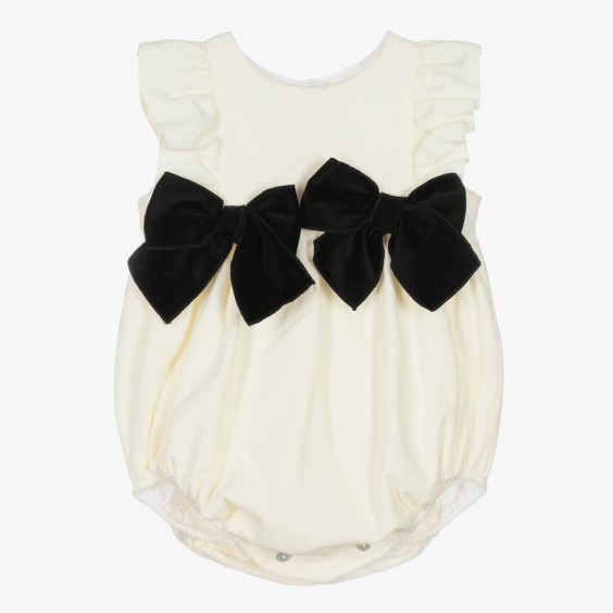 Ivory velvet two bows romper