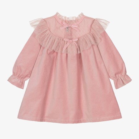 Robe en velours rose avec volants en tule