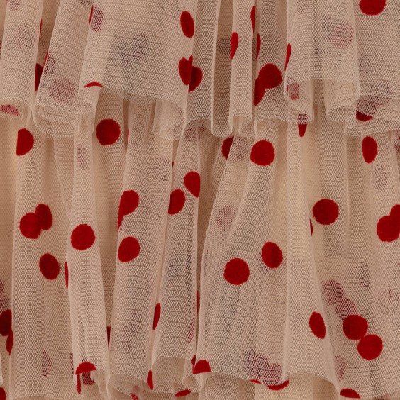 Saia tule creme com pintas vermelhas