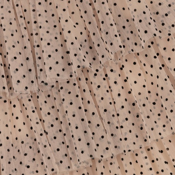 Jupe avec volants en tule beige  pois noirs