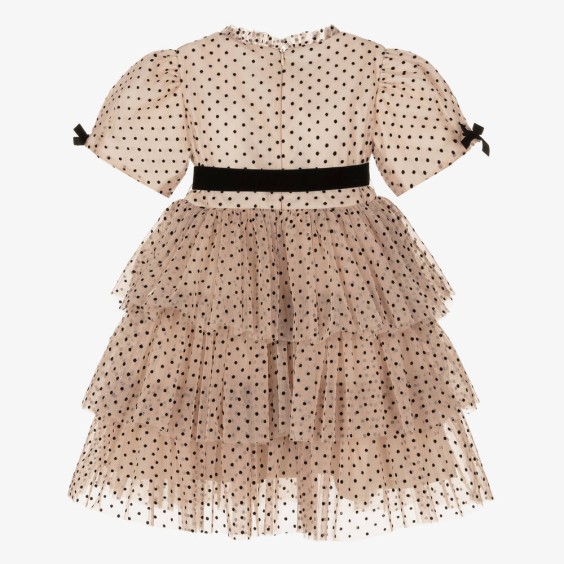 Vestido tule creme pintas pretas