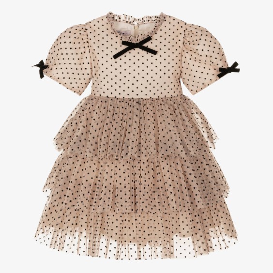 Robe en tule beige  pois noirs