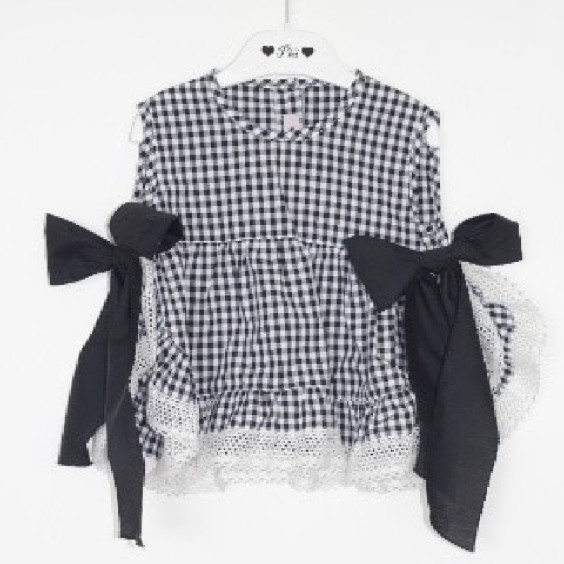 Black vichy 2 bows tunic