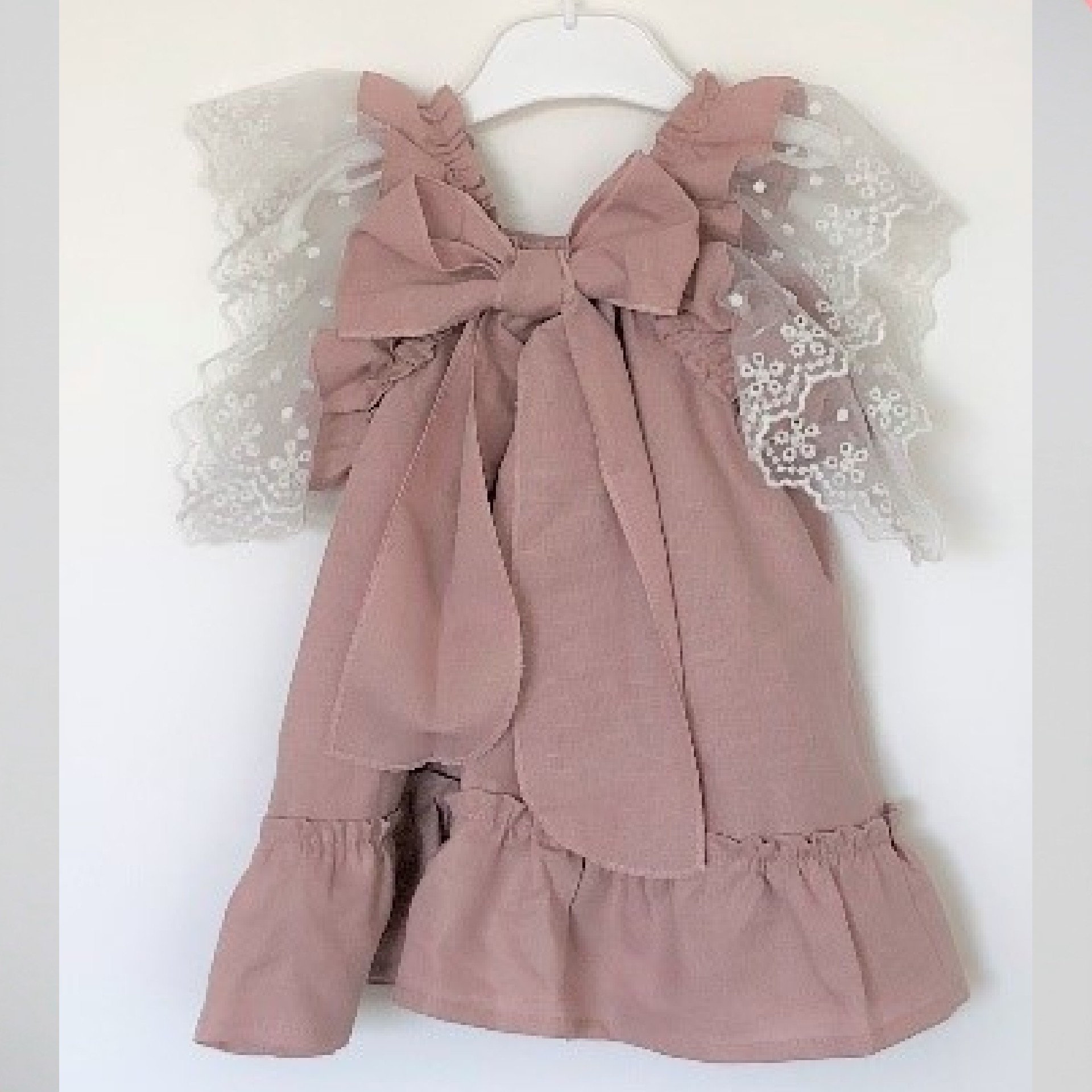 Pink linen lace dress