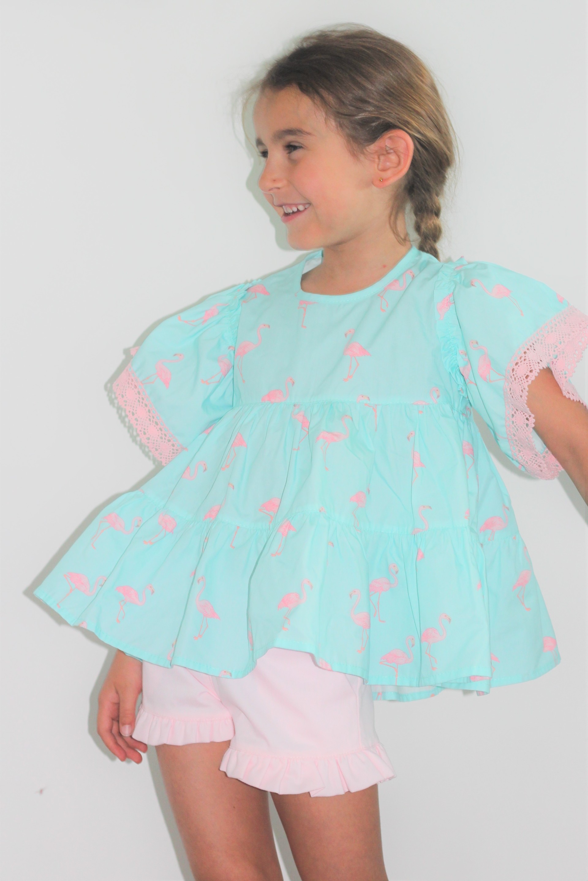 Flamingos Tunic with pink lace