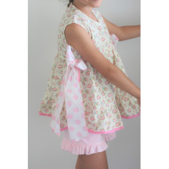 Tnica flores fundo amarelo com dois laos