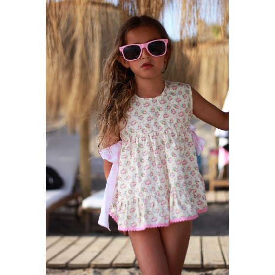 Tnica flores fundo amarelo com dois laos