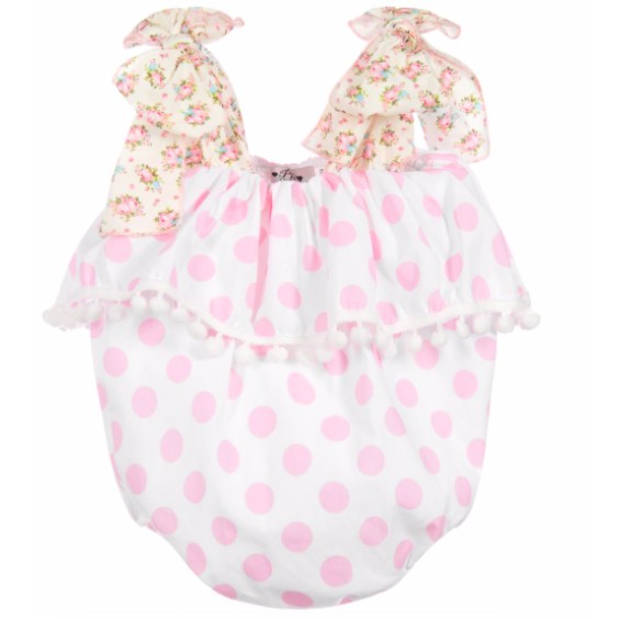 Barboteuse blanche  pois roses