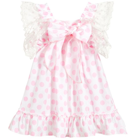 Vestido branco com bolas rosa