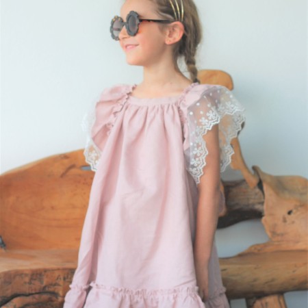 Pink linen lace dress