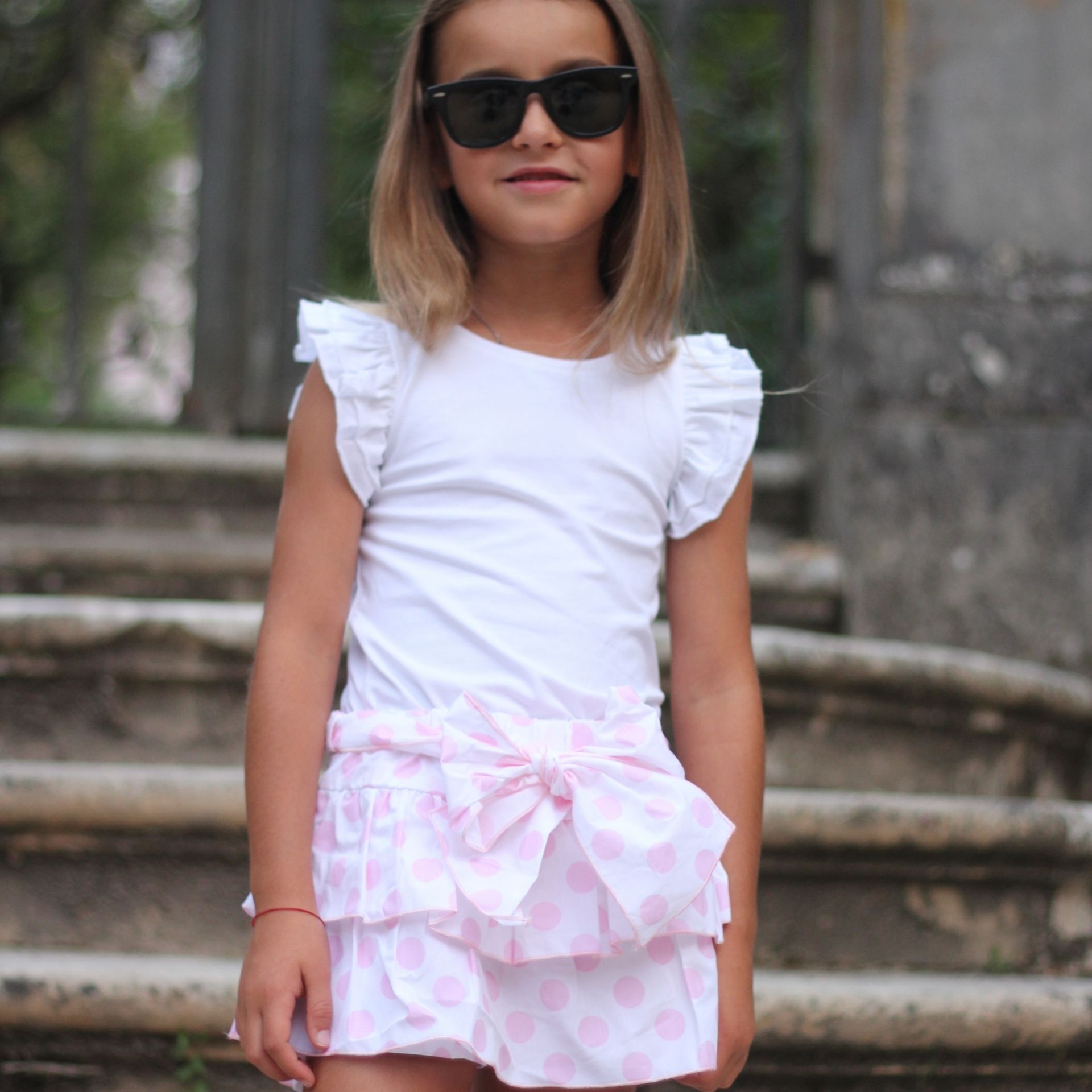 White with pink dots frill skirt