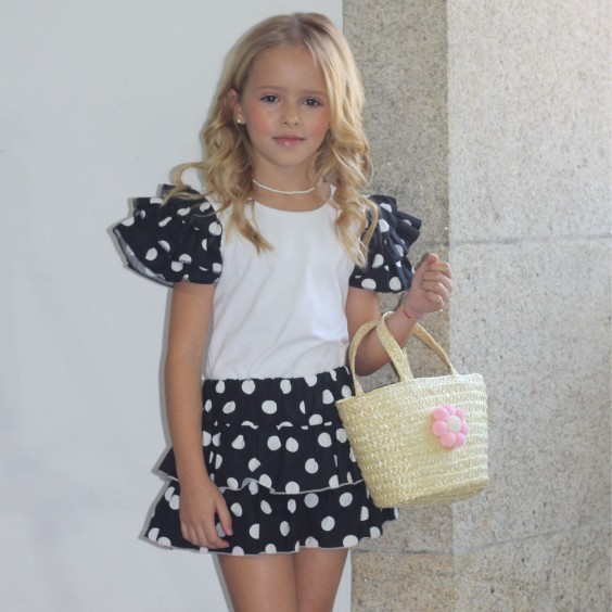 White dots frill T-shirt