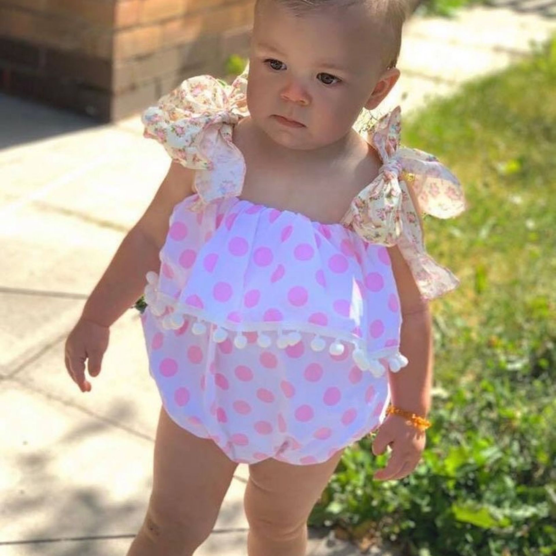White With Pink Dots Romper