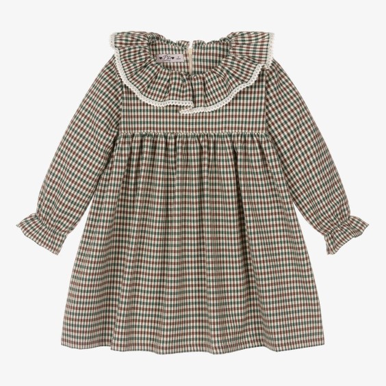 Brown and green vichy collar dress