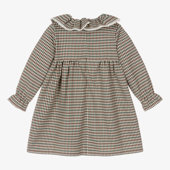 Vestido vichy castanho e verde