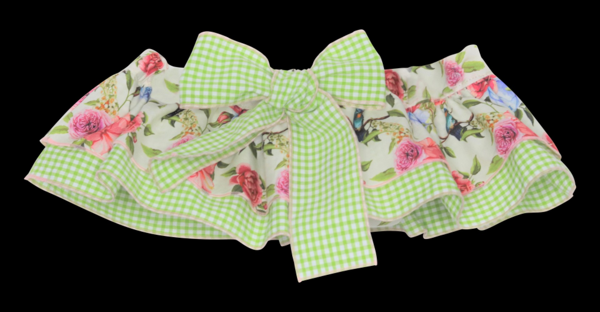 Ivory Flowers with green vichy frill bloomer