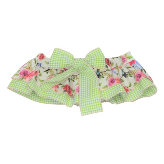 Ivory Flowers with green vichy frill bloomer