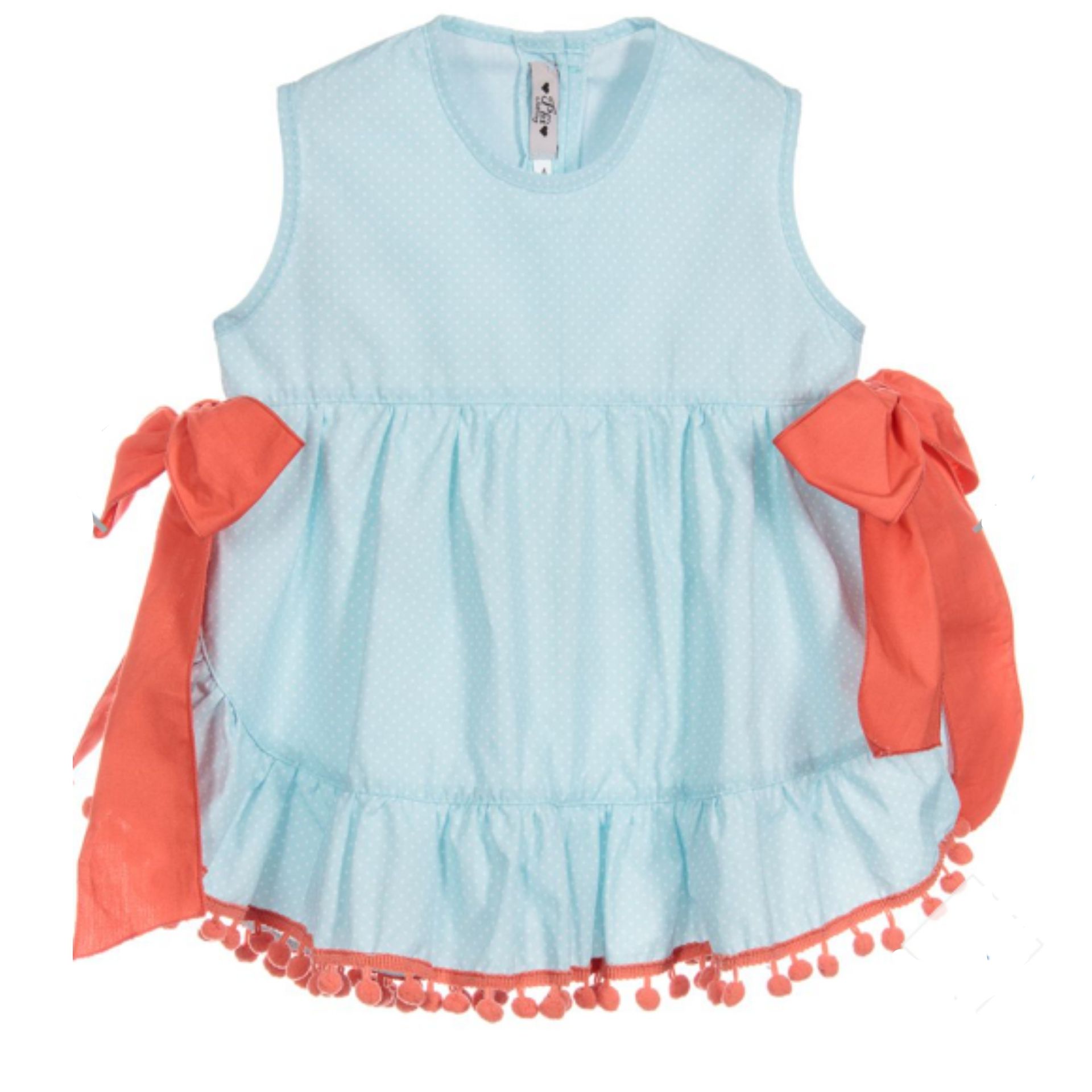 Blue dots coral pompom tunic