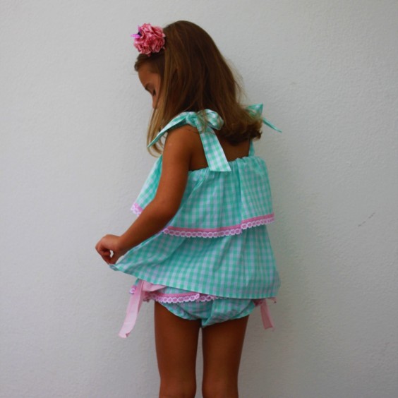 Green vichy bloomer with lace