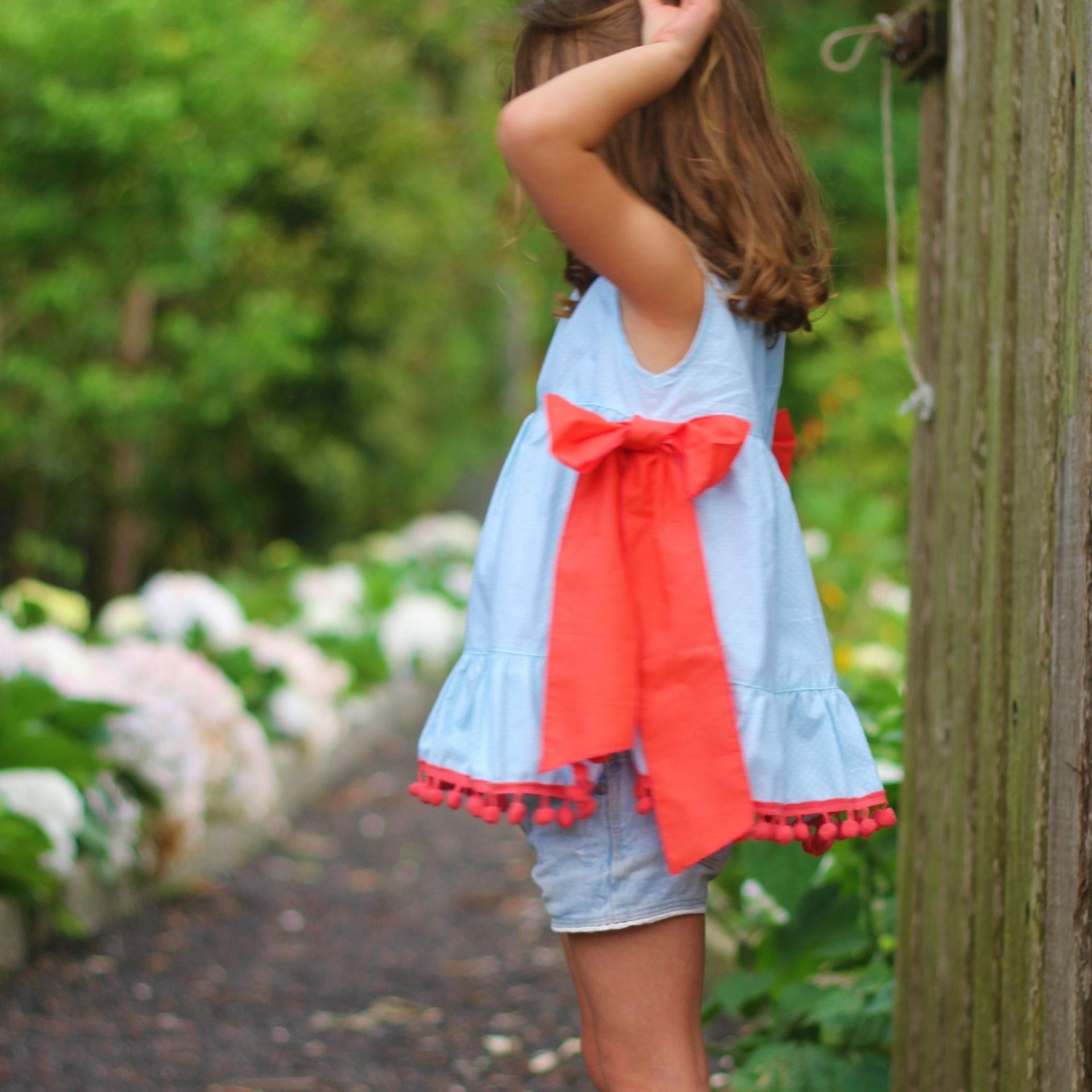 Blue dots coral pompom tunic