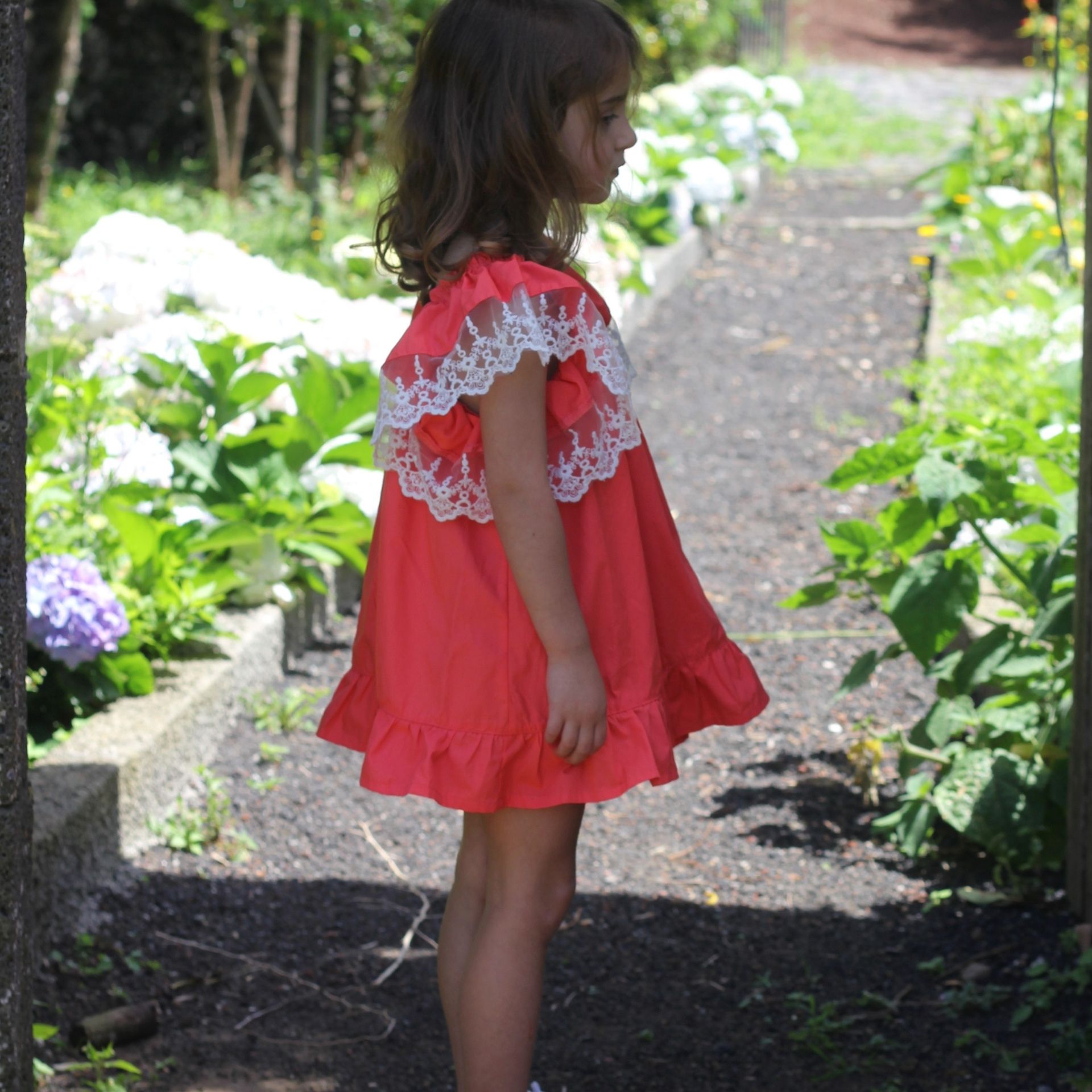 Coral Dress with tulle sleeve