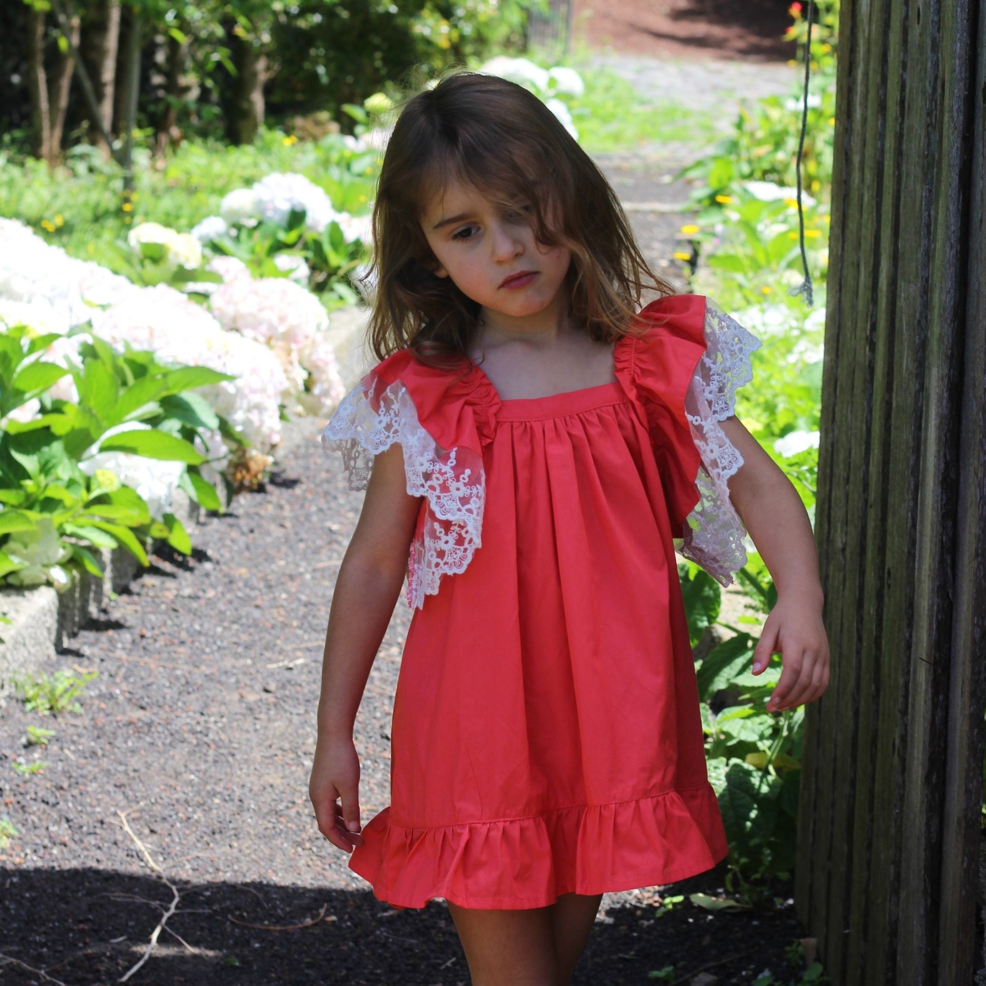 Coral Dress with tulle sleeve