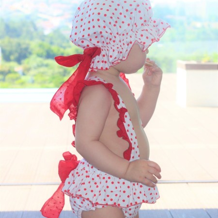 White with red dots bloomer with straps