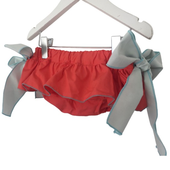 Coral with blue bows bloomer