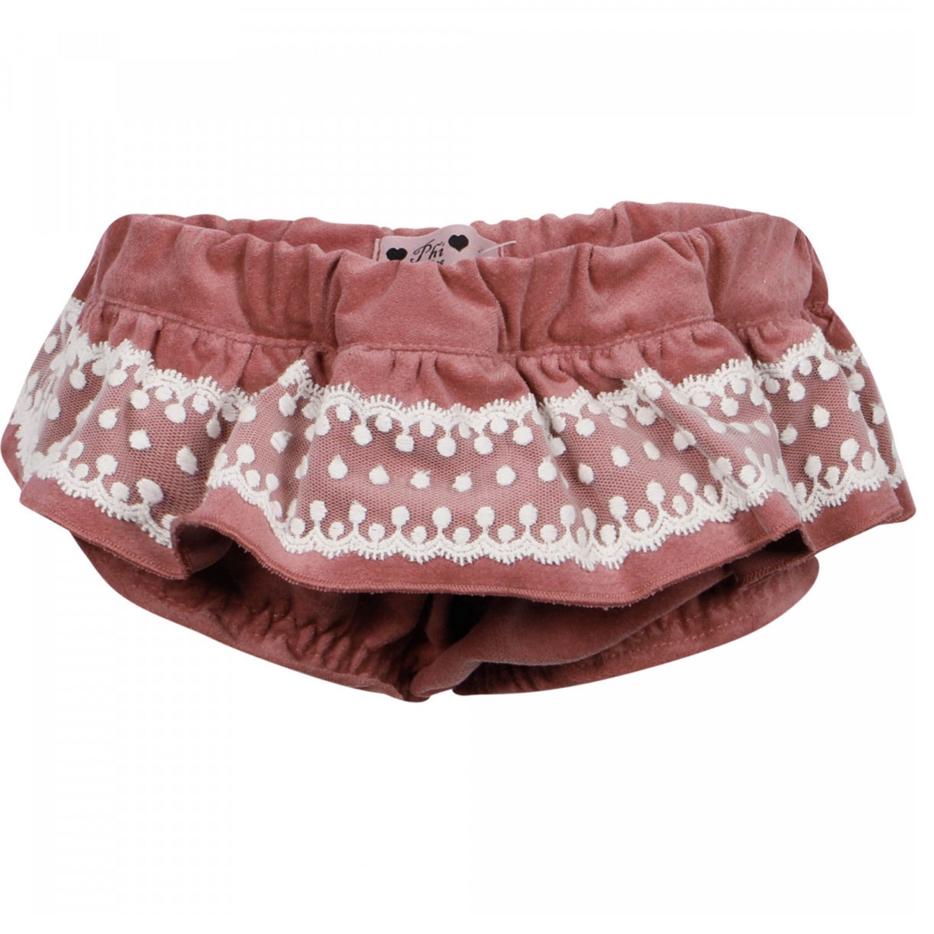 Old pink velvet bloomer with lace