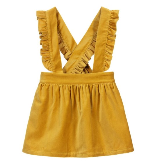 Yellow velvet skirt with straps