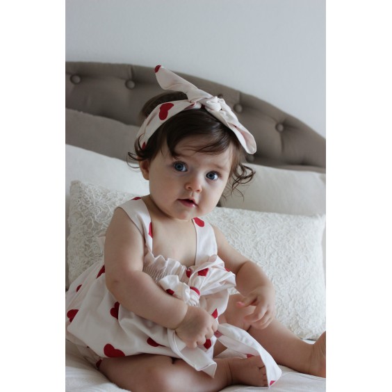 Ivory with red hearts romper