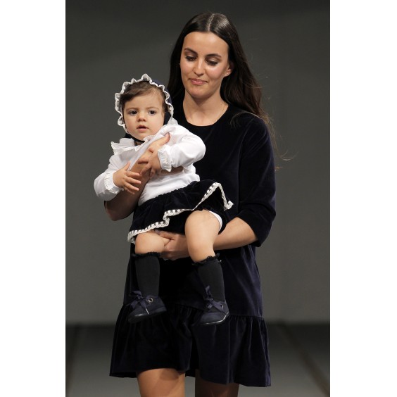 Navy velvet bloomer with lace