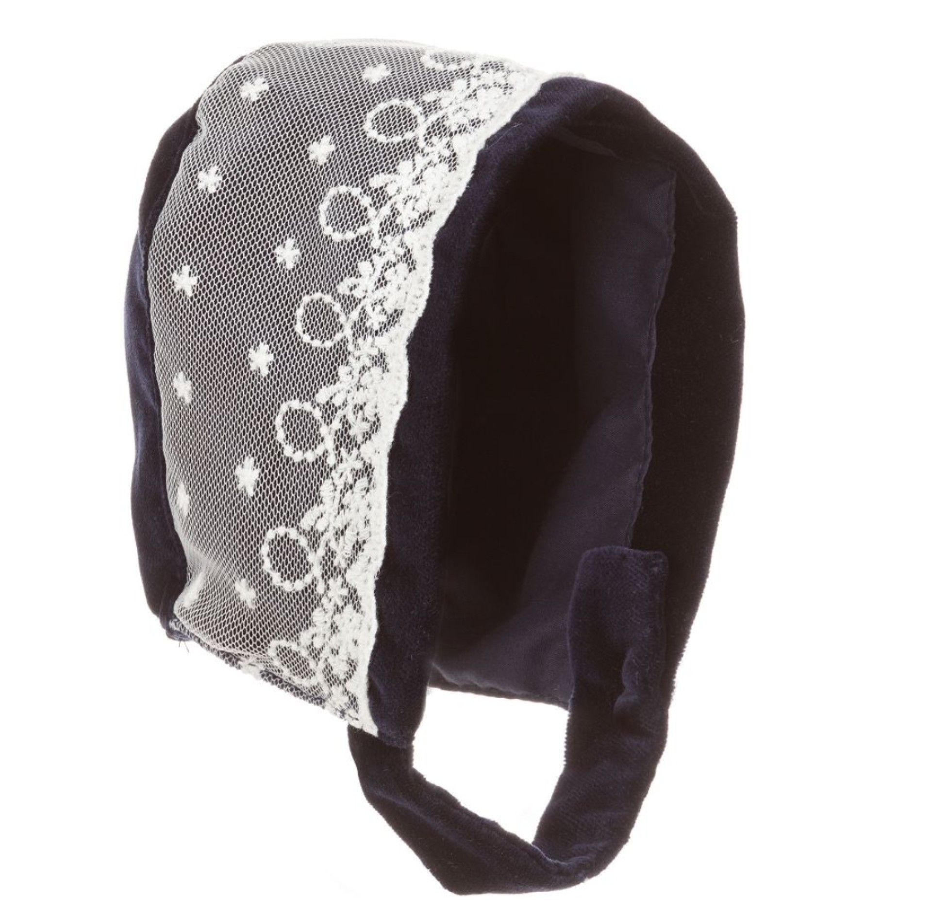 Bonnet en velours marine avec dentelle