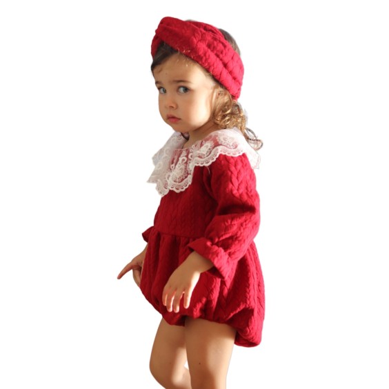 Bordeaux jersey tule collar romper