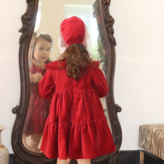 Vestido manga comprida em veludo bordeaux