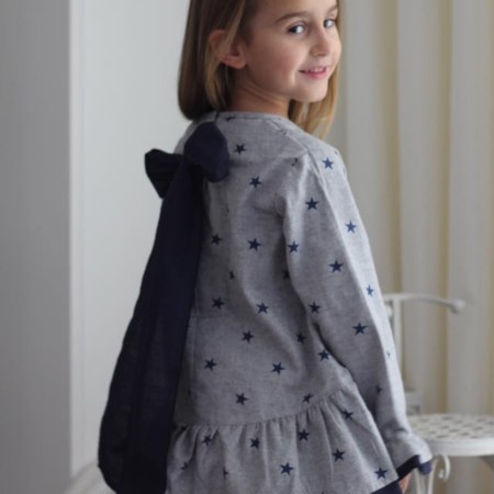 Grey Bow Tunic with Blue Stars