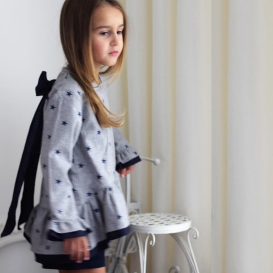 Grey Bow Tunic with Blue Stars