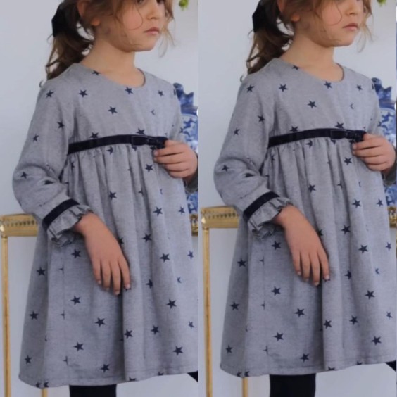 Vestido Cinzento com estrelas azuis