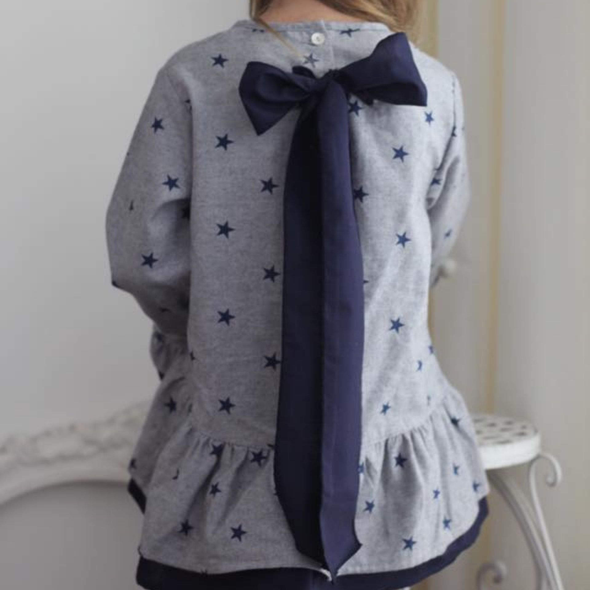 Grey Bow Tunic with Blue Stars