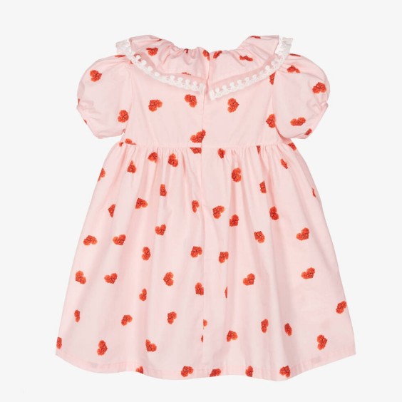 Vestido rosa com coracões vermelhos e com gola