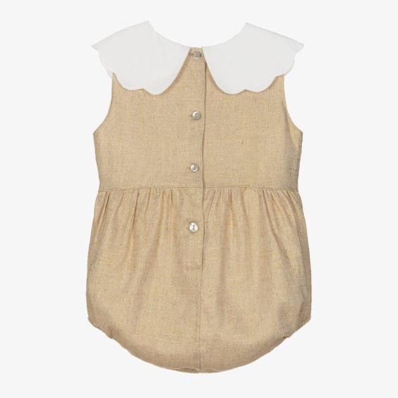 Gold linen Romper with black bow