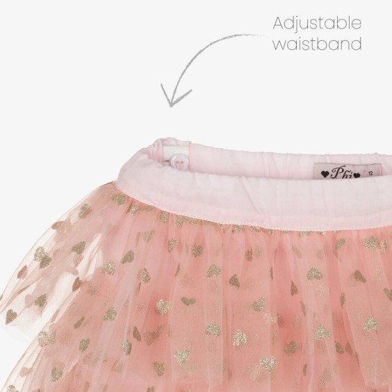 Saia de tule rosa com corações