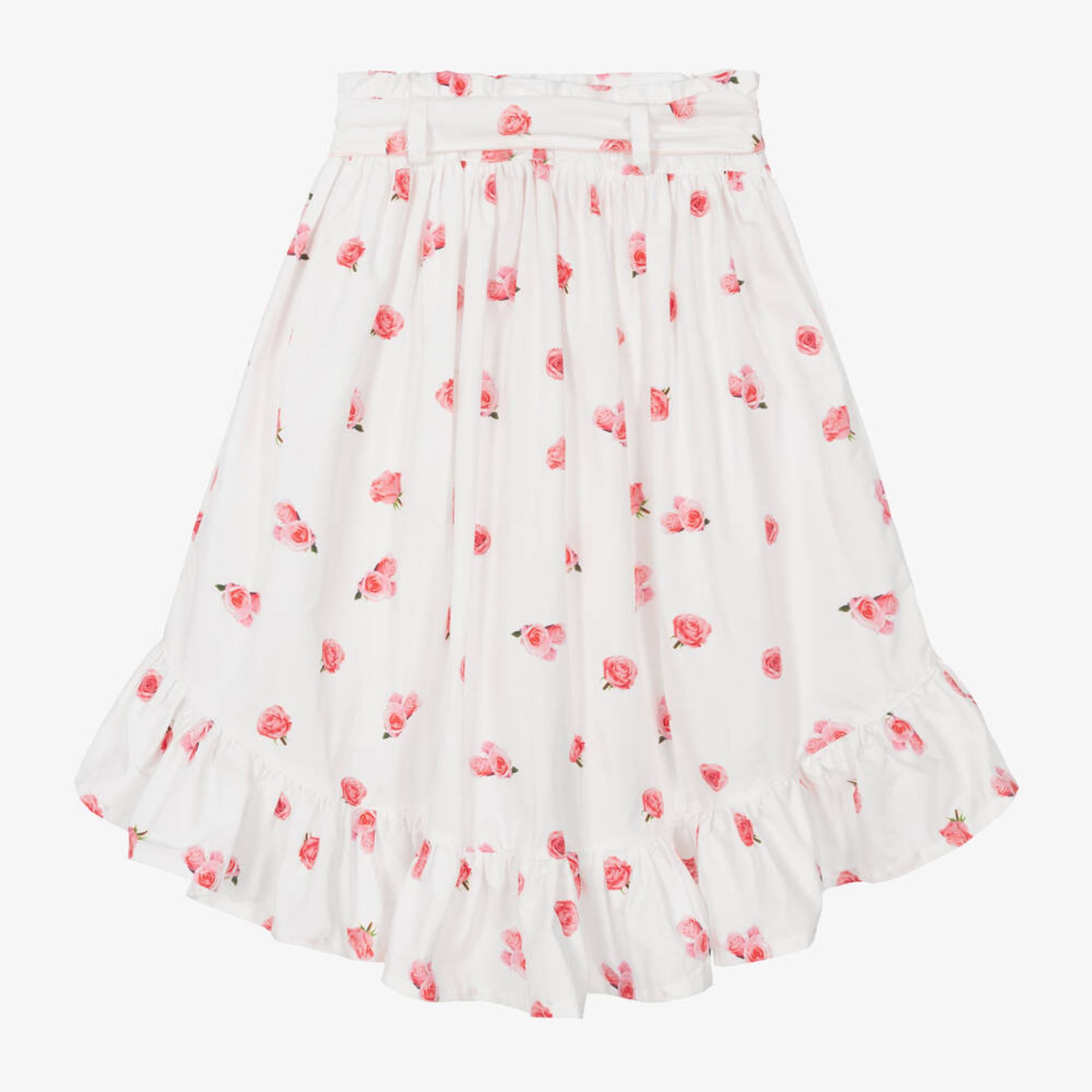 Saia assimétrica rosas cor de rosa