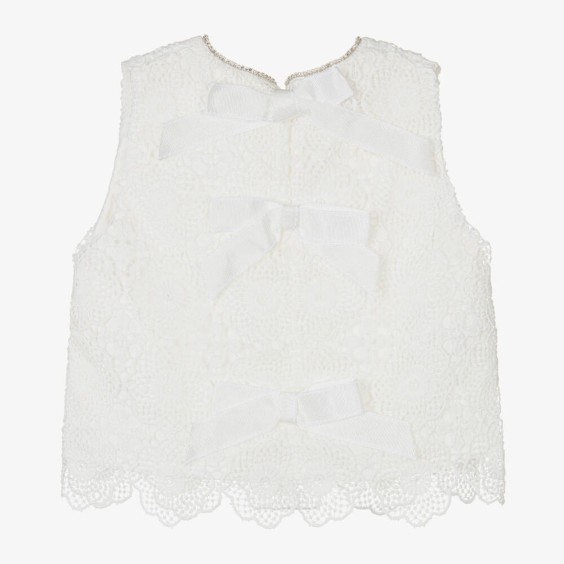 White lace Blouse with bows and rhinestones