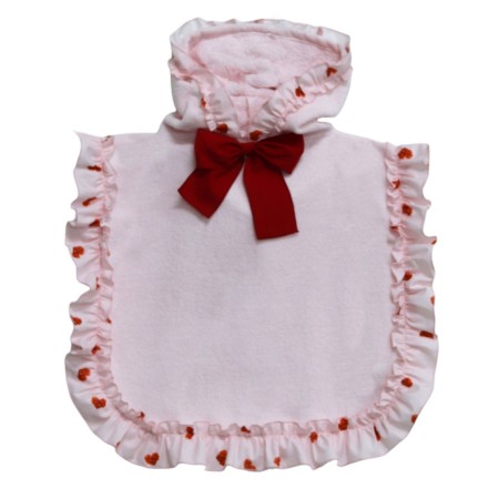 Poncho en coton avec noeud et coeur roses