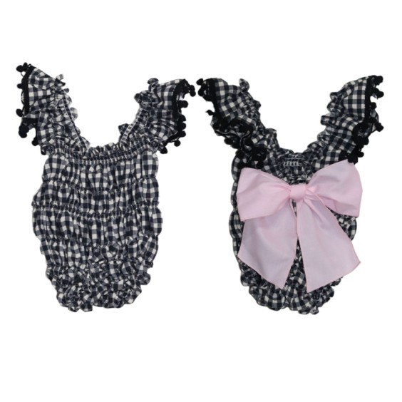 Maillot de bain Vichy Noir en coton avec n?ud