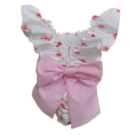 Pink Roses Bow Cotton Swimsuit