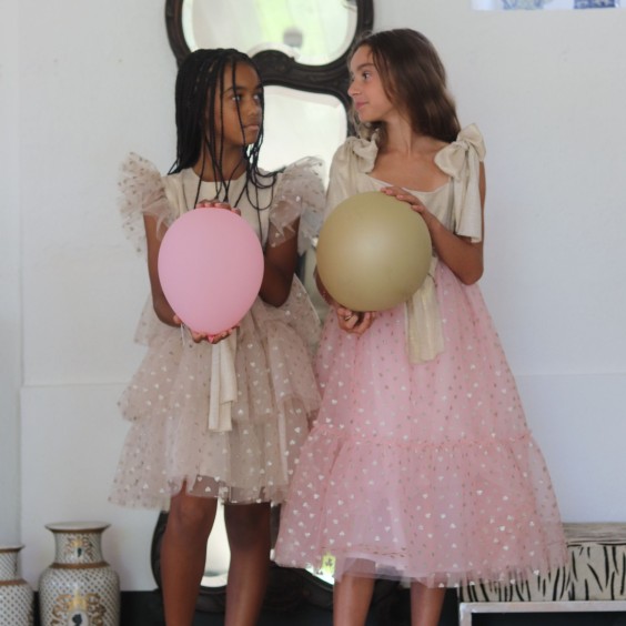 Gold Linen Dress with Pink tulle